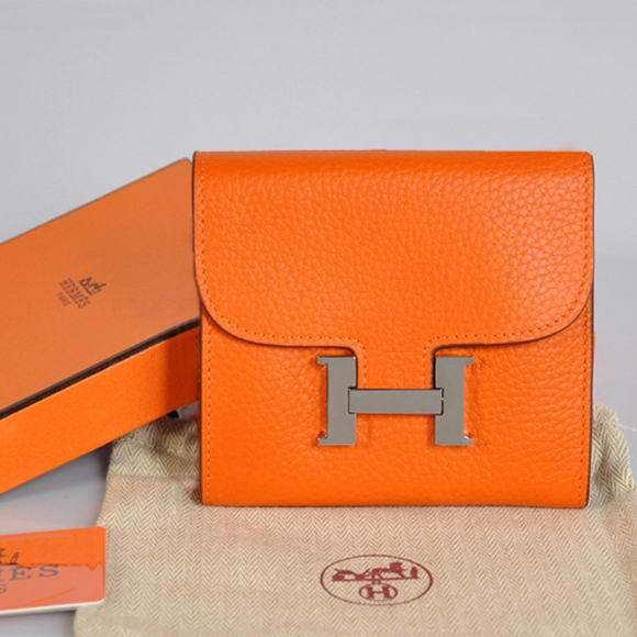 Cheap Fake Hermes Constance Wallets Togo Leather A608 Orange